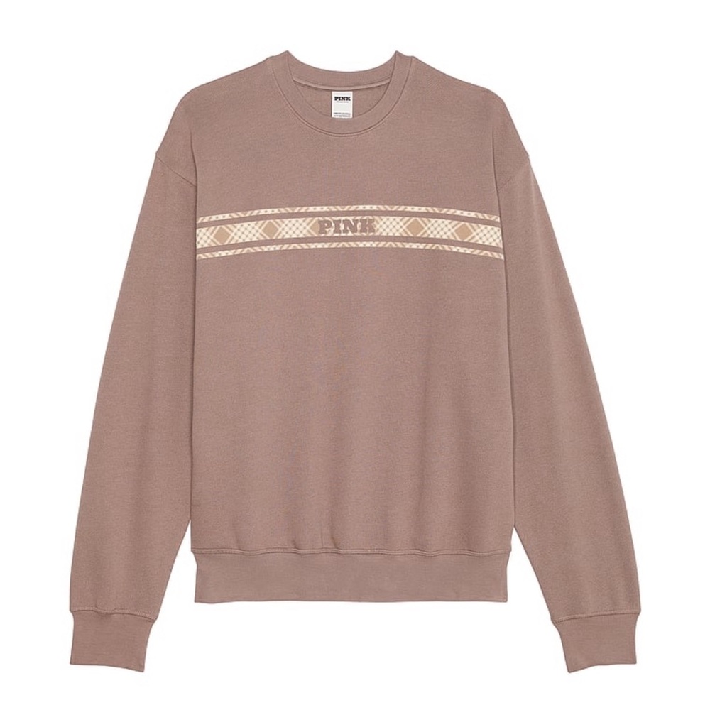 PINK Victoria's Secret Brown and Cream Crewneck Sweater